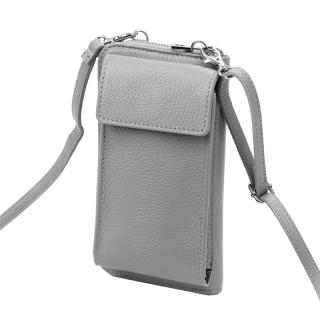 Malá kožená šedá crossbody kabelka (pouzdro na mobil a peněženka) Gregorio 07