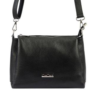 Malá/střední tříoddílová kožená černá crossbody kabelka Mia More no. 002