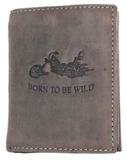 Šedohnědá pánská kožená peněženka Born to be Wild s motorkou na výšku