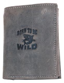 Šedohnědá pánská kožená peněženka Born to be Wild se žralokem na výšku