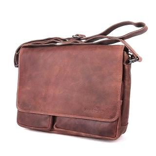 Středně velká kožená hladká hnědá crossbody taška GreenWood no. 116