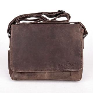 Středně velká kožená hladká khaki crossbody taška GreenWood no. 113