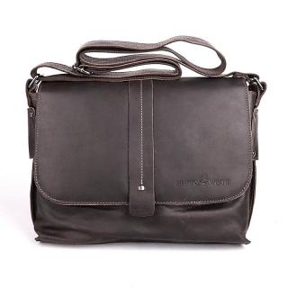 Středně velká kožená hladká tmavěhnědá crossbody taška GreenWood no. 4956