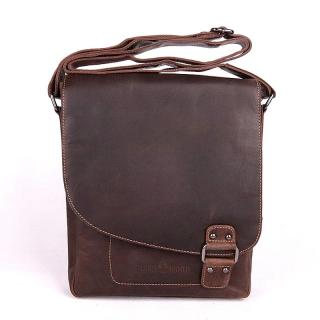 Střední/velká khaki kožená crossbody taška GreenWood no. 836 na formát A4