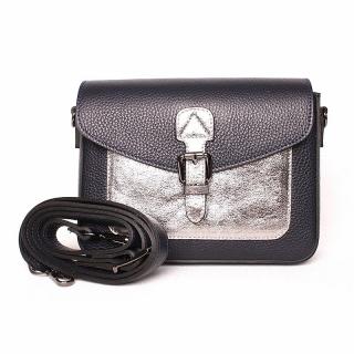 Tmavěmodro-stříbrná pevná kožená crossbody kabelka / aktovka no. 822