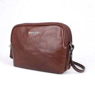 Tříoddílová luxusní hnědá dámská kožená crossbody kabelka Marta Ponti no. 17