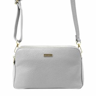 Tříoddílová malá kožená světlešedá crossbody kabelka Mia More no. 046