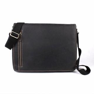 Tříoddílová velká kožená černá hladká crossbody taška HGL no. 6021