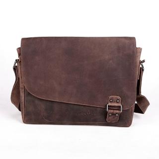 Tříoddílová velká kožená hnědá crossbody taška GreenWood no. 837 na A4