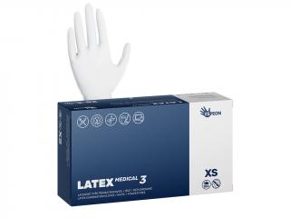 Latexové rukavice LATEX MEDICAL3  100 ks, nepudrované, bílé, 5.6 g Velikost: XS