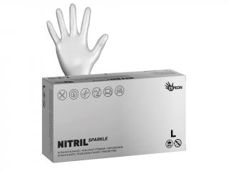 Nitrilové rukavice NITRIL SPARKLE  100 ks, nepudrované, perleťově stříbrné, 4.0 g Velikost: L