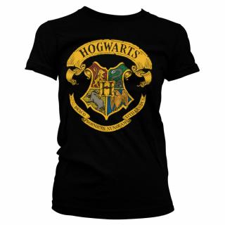 Harry Potter - černé dámské tričko - Bradavický erb Velikost: L