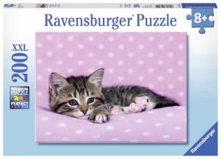 Roztomilé koťátko na růžové dece - puzzle - 200 XXL dílků