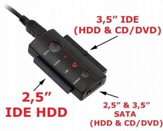 Adapter USB 2.5 IDE + SATA 3.5 LED + dárek!! MAXY 1ks 5642