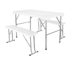 Campingový Stůl + 2 x Lavice bílý + dárek MAXY 1ks 6384