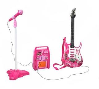 Dětská rocková elektrická kytara na baterie + zesilovač a mikro+ dárek MAXY 1ks 7497