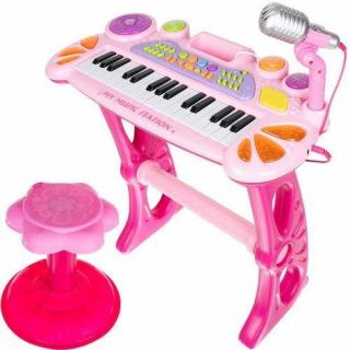 Elektronické klávesy s mikrofonem a stoličkou růžové + dárek MAXY 1ks 7238