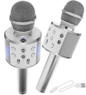 Karaoke bluetooth mikrofon stříbrný + dárek MAXY 1ks 3497