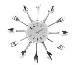 Kuchyňské nástěnné hodiny s příbory stříbrná Nástěnné hodiny + dárek MAXY 1ks 2651