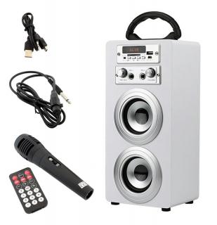 Přenosný Bluetooth reproduktor + mikrofon KARAOKE bílý + dárek MAXY 1ks 7422