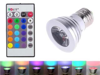 RGB LED žárovka E27 3W s dálkovým ovladačem + dárek MAXY 1ks 2404
