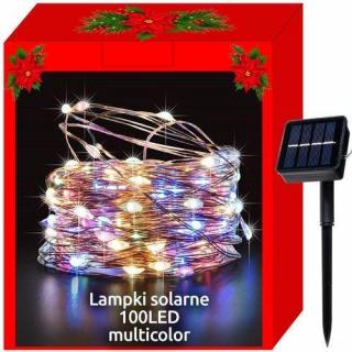 Vánoční svítící struny Solární 100 LED, multicolor 12m + dárek MAXY 1ks 5613