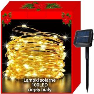 Vánoční svítící struny Solární 100 LED, teplá bílá 12m + dárek MAXY 1ks 5614
