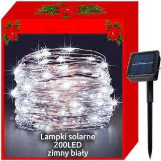 Vánoční svítící struny Solární 200 LED, studená bílá 22m + dárek MAXY 1ks 5069