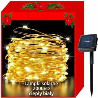 Vánoční svítící struny Solární 200 LED, teplá bílá 22m + dárek MAXY 1ks 5068