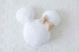 Dekorační polštářek bílý Mickey béžová mašle