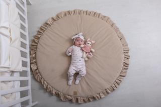 Hrací kulatá podložka s volány béžový velvet, průměr 100cm