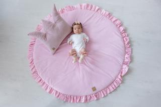 Hrací kulatá podložka s volány růžový velvet, průměr 100cm