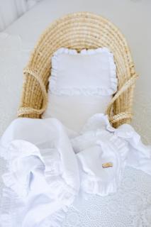 Mušelínový set do kočárku polštářek & deka & prostěradlo bílý