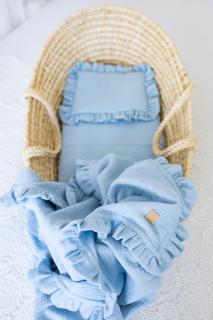 Mušelínový set do kočárku polštářek & deka & prostěradlo modrý