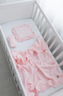 Mušelínový set do kočárku polštářek & deka & prostěradlo růžové