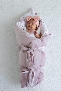 Péřová zavinovačka pudrový velvet - Srdíčka