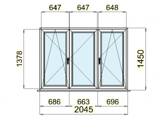 SEDMA International,s.r.o. 432/pozice3 - plastové okno zl. dub - bílá 2045 x 1450, 1 ks