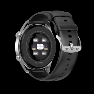 Řemínek ARMODD silikonový černý se stříbrnou sponou (22mm)