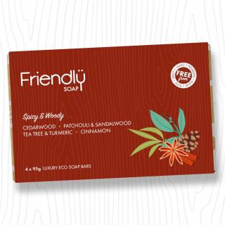 Přírodní mýdlo dárková sada mýdel Spicy Woody 4x95g Friendly Soap