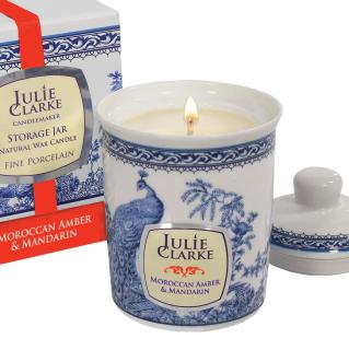 Svíčka Blue Peacock 150g Julie Clarke vůně: Marocký jantar a Mandarinka