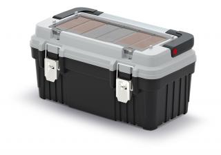 Kufr na nářadí s kov. držadlem a zámky OPTIMA 470 x 256 x 238 mm (krabičky) šedý