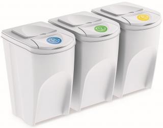 Sada 3 odpadkových košů SORTIBOX 3 x 35 l bílá