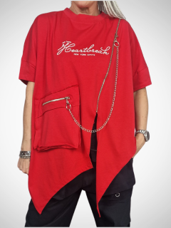 Červené oversize triko s řetízkem M