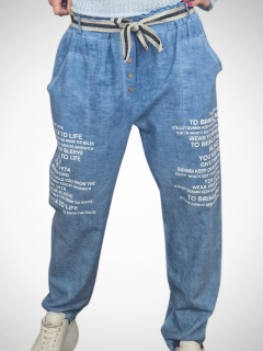 Modré lněné kalhoty STEADY UNI S-XL