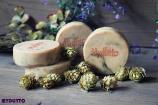 Chmelové mýdlo HOP - kulaté (Jedinečné mýdlo vyrobené ze Žateckého chmele. Jedná se  o přírodní tuhé mýdlo 100% nature)