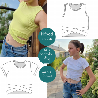 Střih na dívčí Crop Top s kříženým páskem vel.116-170 (213)
