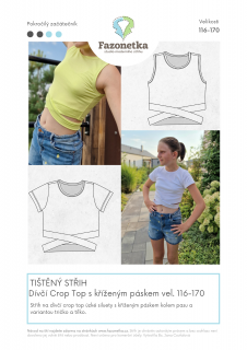 Tištěný střih na dívčí Crop Top s kříženým páskem vel.116-170