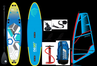 Nafukovací paddleboard Neon x3 Windsup 11'2 x32 x6  + Komplet s plachtou STX Powerkid Carbon, 3.2m²