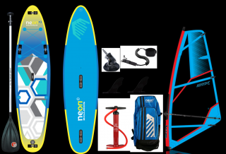 Nafukovací paddleboard Neon x3 Windsup 11'2 x32 x6  + Komplet s plachtou STX Powerkid Hliník, 3.2m²