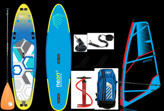 Nafukovací paddleboard Neon x3 Windsup 11'2 x32 x6  + Komplet s plachtou STX Powerkid Sklolaminát, 3.2m²